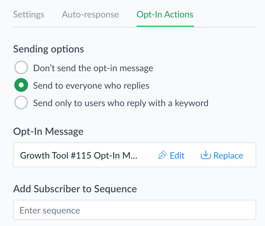 Opt-in Actions Send everyone Manychat