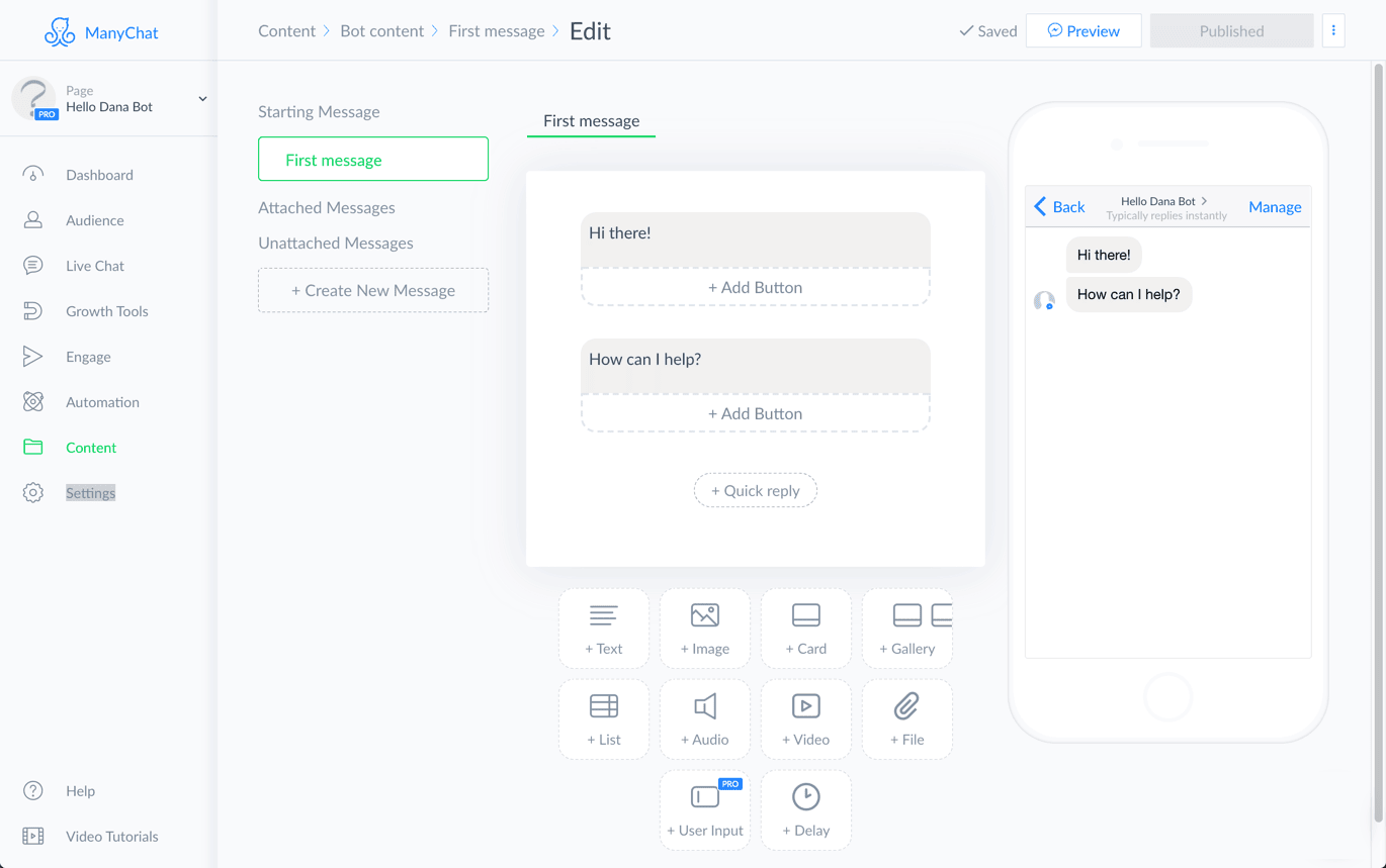 ตัวอย่าง Flow ของ Manychat