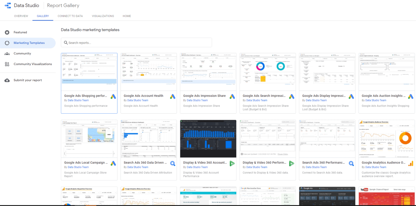 ตัวอย่าง Template ที่ Google Data Studio มีให้
