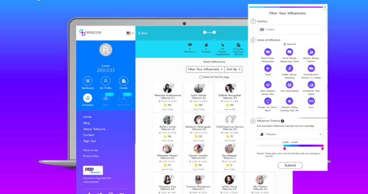 tellscore เครื่องมือการหา influencer