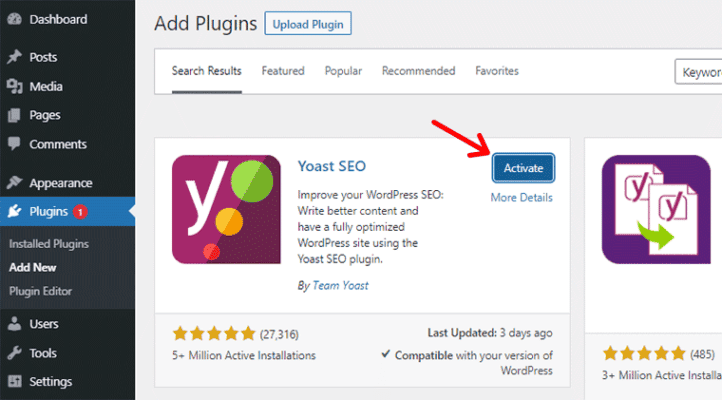Activate Yoast seo