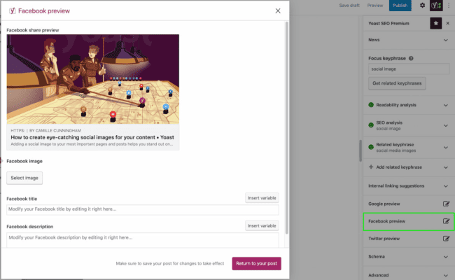 Yoast SEO edit socoal media title description