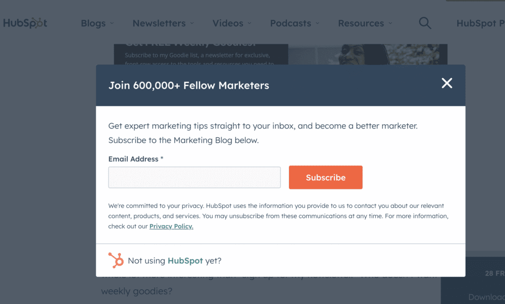 Call To Action ตัวอย่างจาก HubSpot