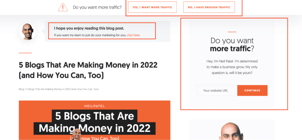 Call To Action ตัวอย่างจาก Neilpatel