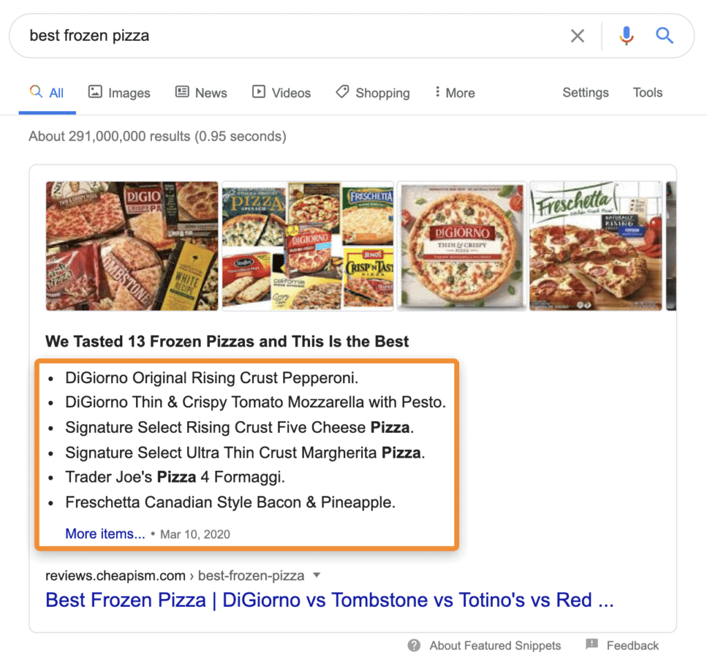 Featured Snippets รูปแบบ ลิสต์แบบตัวเลข (Numbered list)
