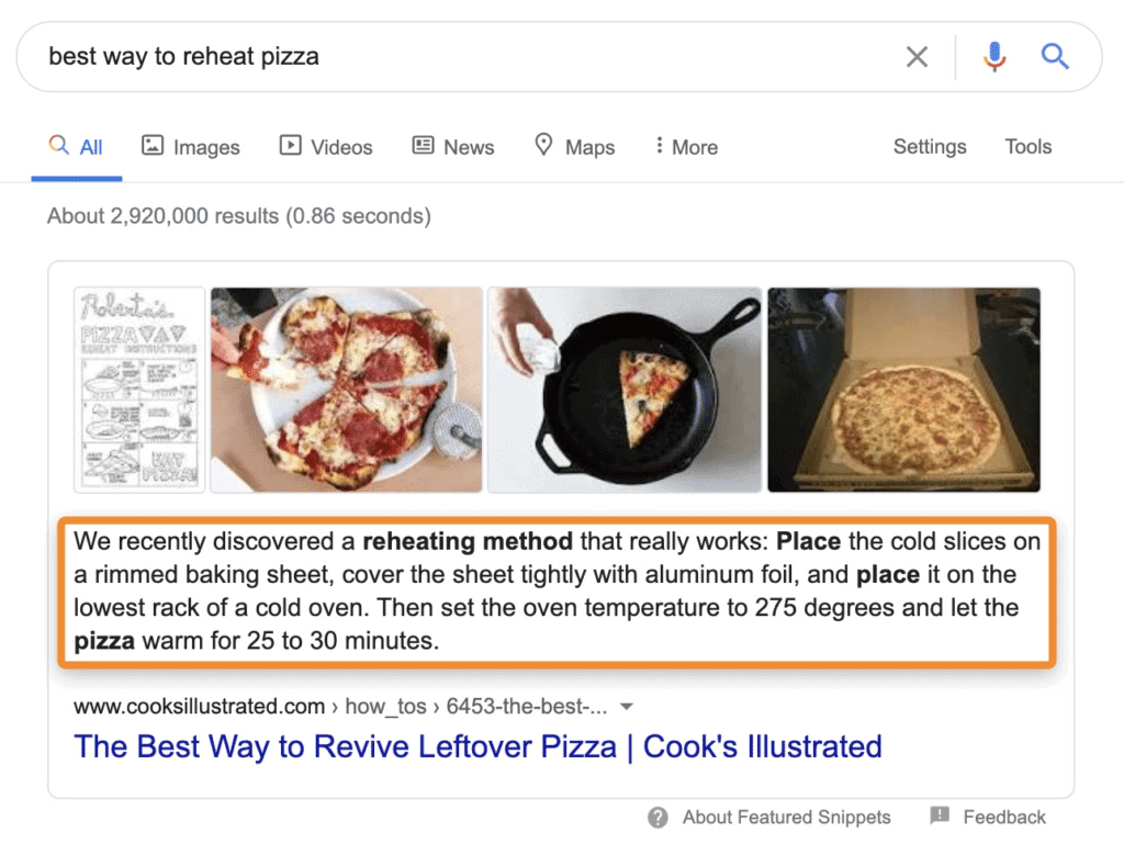 ประเภทของ Featured Snippets มีกี่แบบ