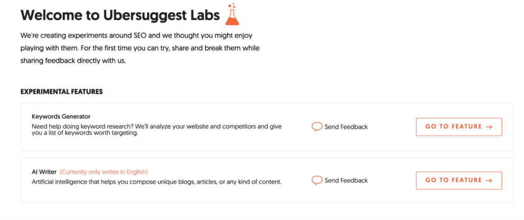 Ubersuggest สามารถทำ Lab