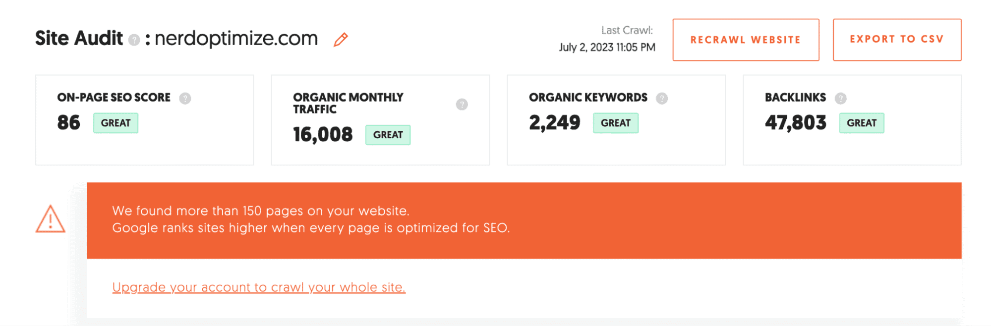 Ubersuggest สามารถทำ Site Audit