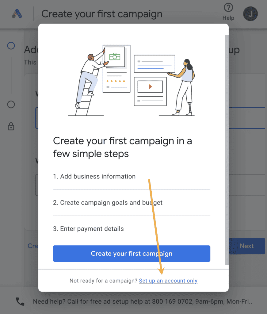 google Set up an account only