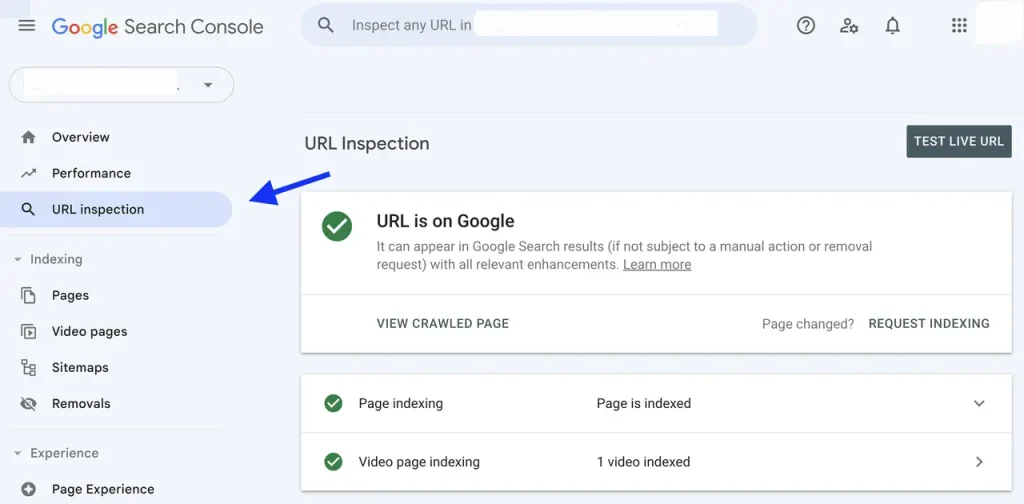 Google Search Console URL Inspection