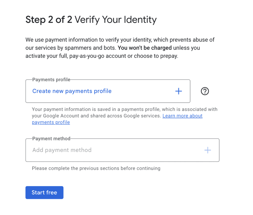 Google Cloud ทำการ Verify ข้อมูลในด้าน Payment