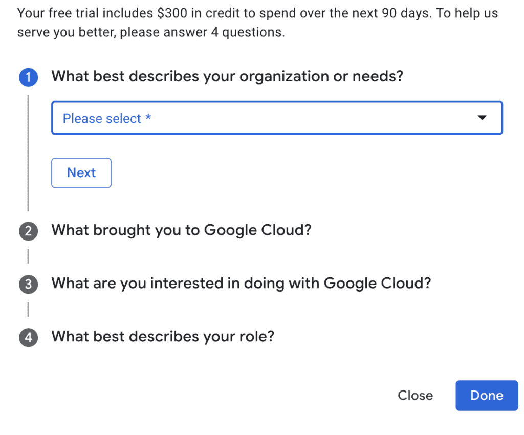 Google Cloud มีเครดิตให้ใช้งานฟรี $300 ให้ทำการตอบคำถาม 4 ข้อ
